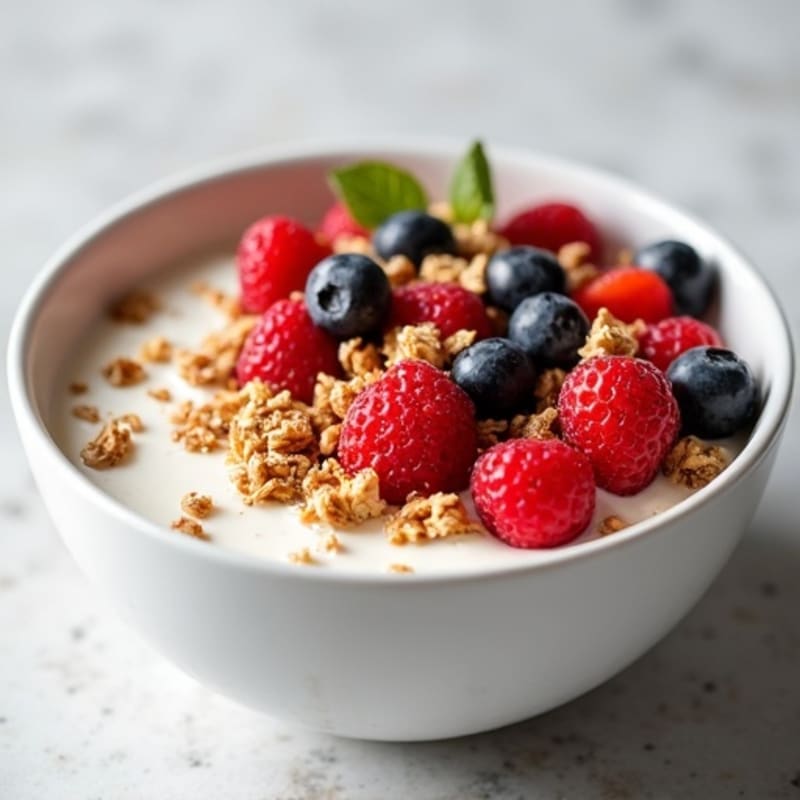 Creamy Greek Yogurt Bowl with Fresh Berries and Crunchy Granola