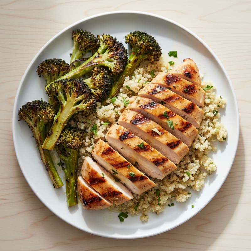 Grilled Chicken Breast with Quinoa and Roasted Broccoli