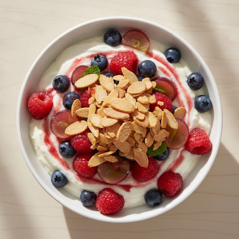 Greek Yogurt Protein Parfait with Mixed Berries and Almonds