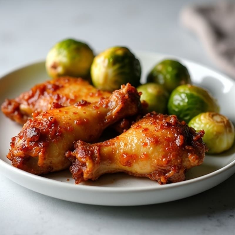 Crispy Baked Honey Garlic Chicken Wings with Roasted Brussels Sprouts