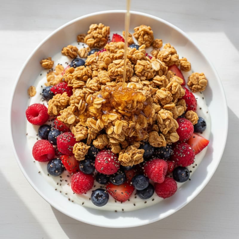 Silky Greek Yogurt Parfait with Mixed Berries and Protein Granola