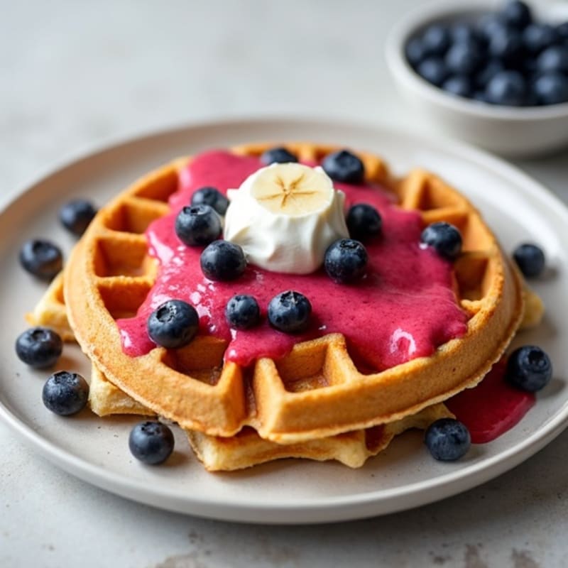 Crispy Protein Waffles with Creamy Berry Swirl