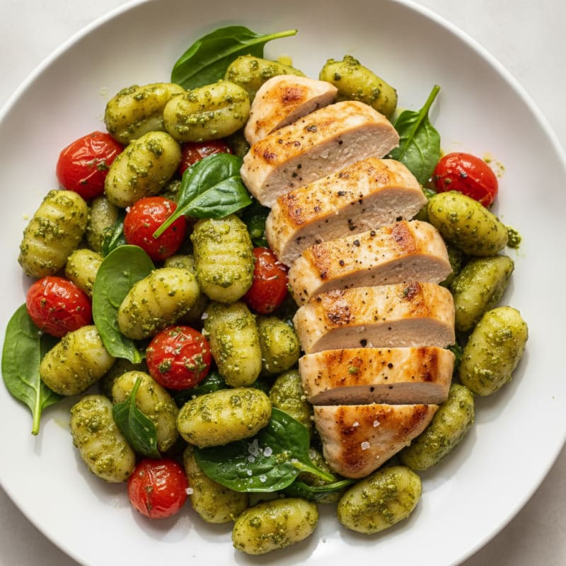 High-Protein Pesto Gnocchi with Seared Chicken