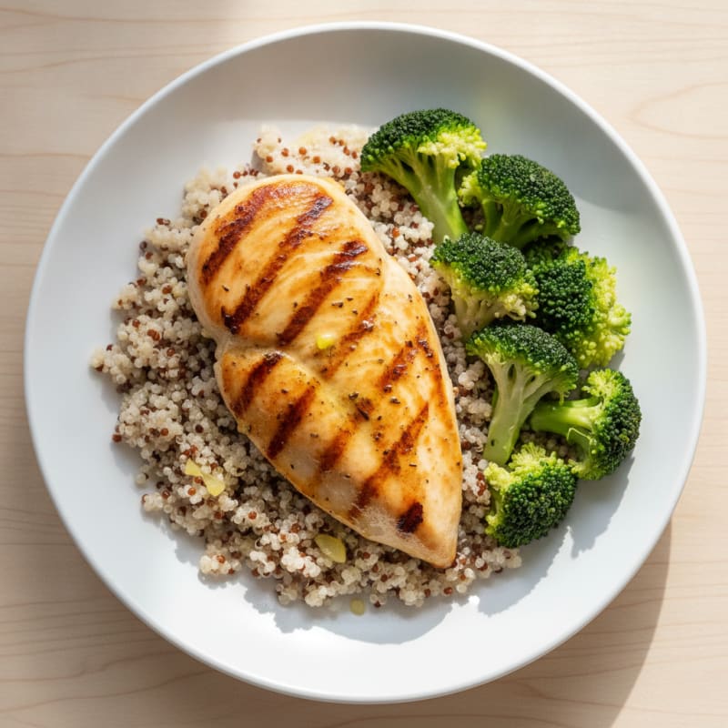 Grilled Chicken Breast with Quinoa and Steamed Broccoli