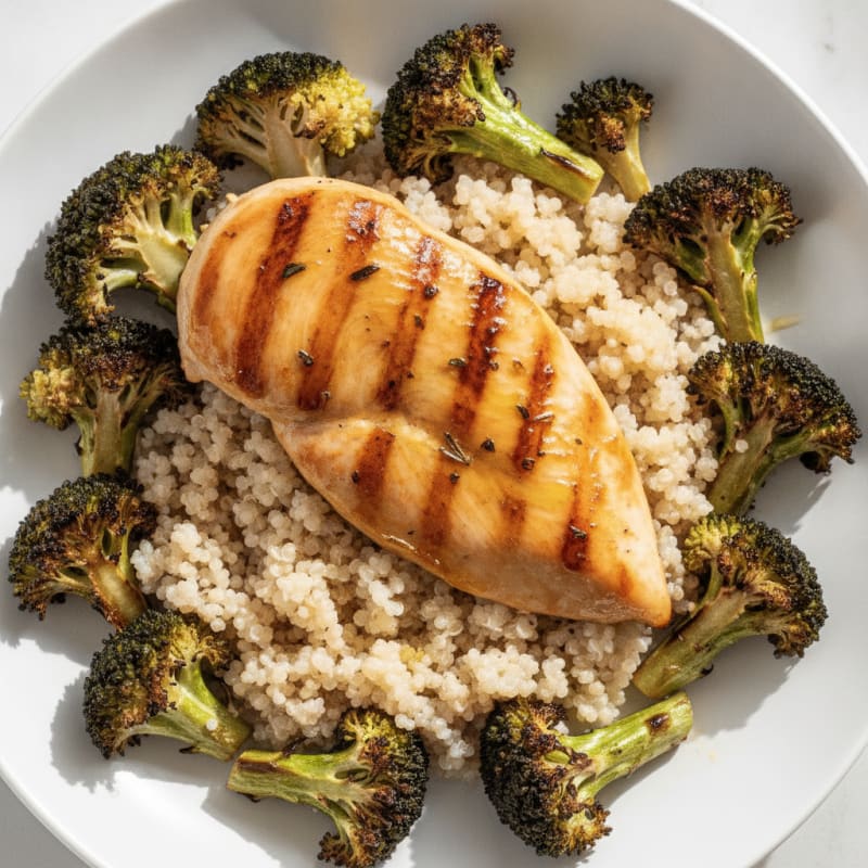 Grilled Chicken Breast with Quinoa and Roasted Broccoli