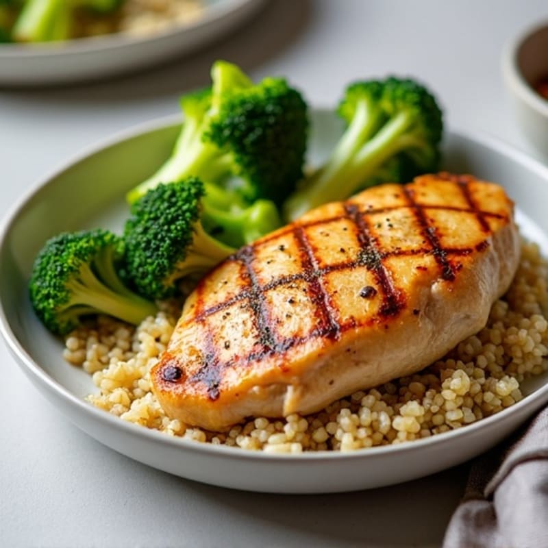 Grilled Chicken Breast with Quinoa and Roasted Broccoli