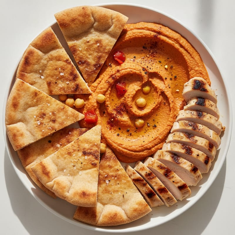 Roasted Red Pepper Hummus with Toasted Pita