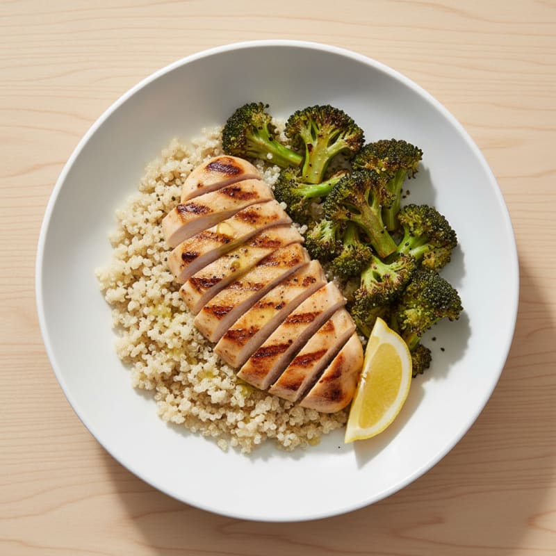 Grilled Chicken and Quinoa Power Bowl with Roasted Broccoli