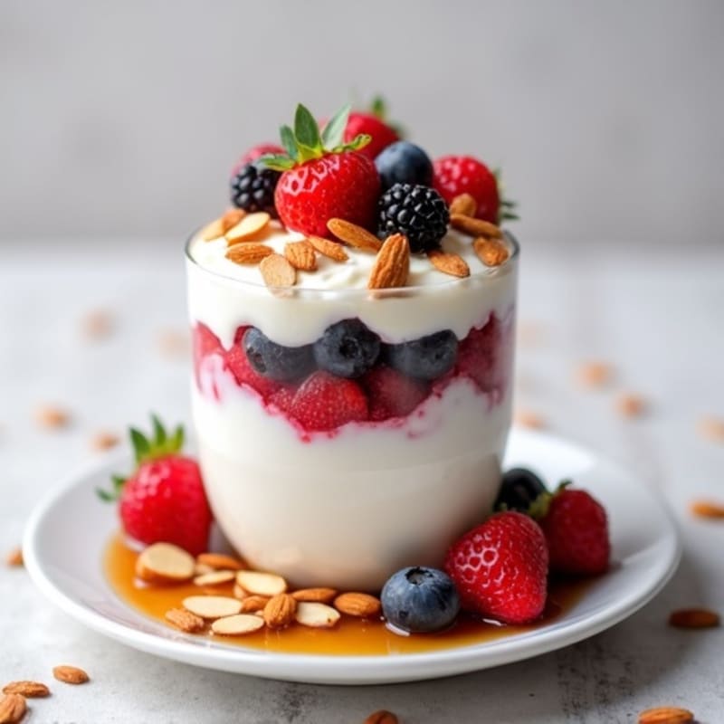 Creamy Greek Yogurt Protein Parfait with Mixed Berries and Almonds