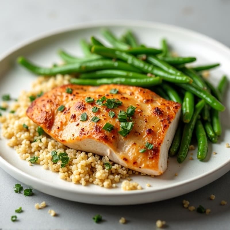 Roasted Turkey Breast with Garlic Green Beans and Quinoa