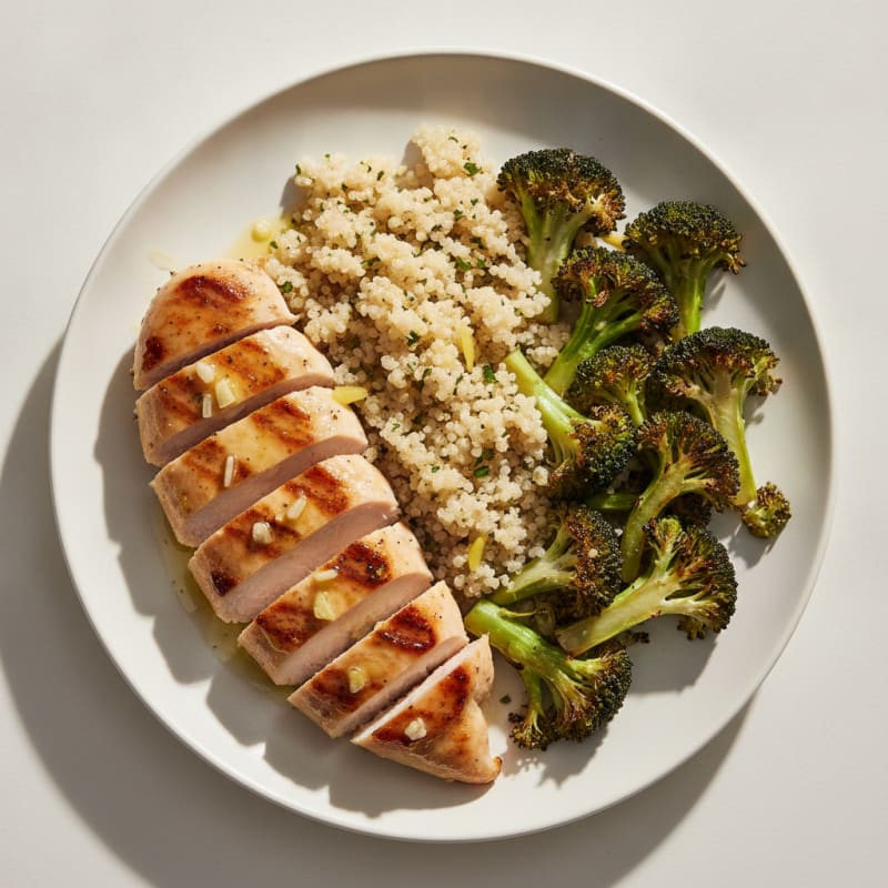 Grilled Chicken Breast with Quinoa and Roasted Broccoli