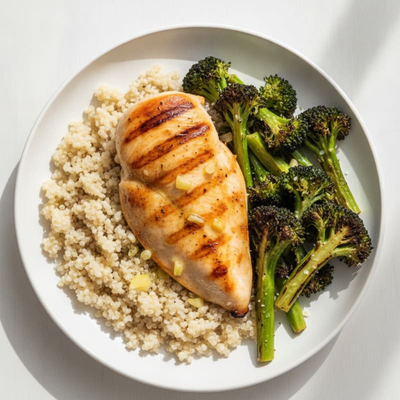 Grilled Chicken Breast with Quinoa and Roasted Broccoli