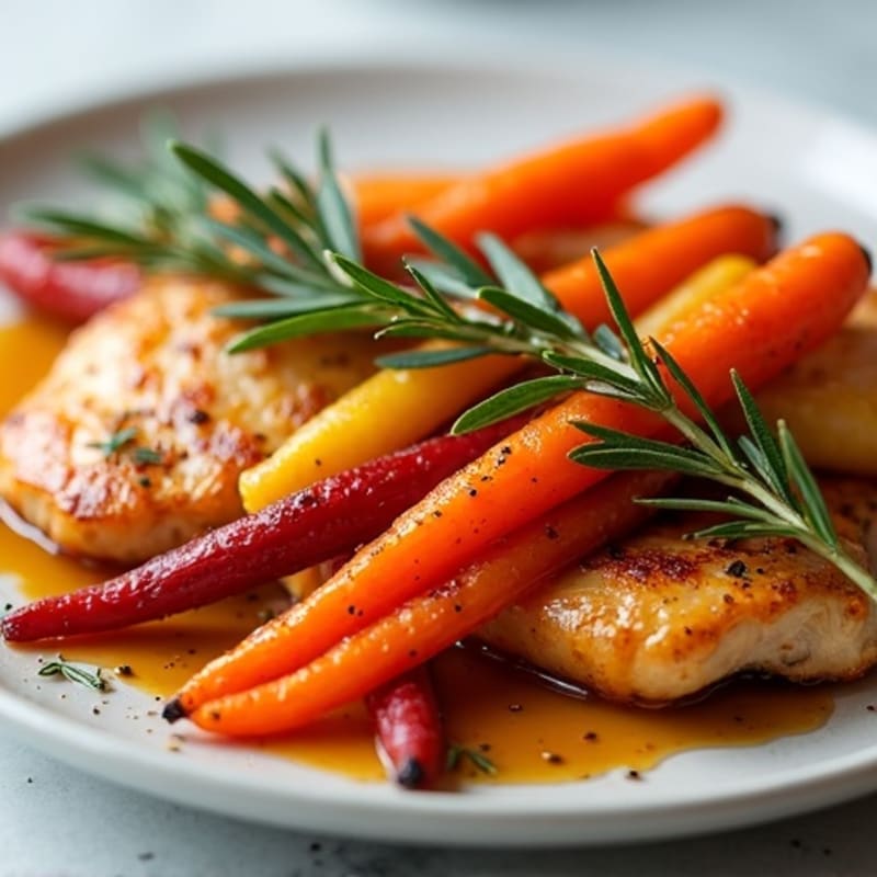Honey-Maple Roasted Rainbow Carrots with Seared Chicken