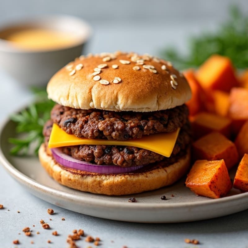 Hearty Smoky Black Bean Burgers with Crispy Roasted Sweet Potatoes
