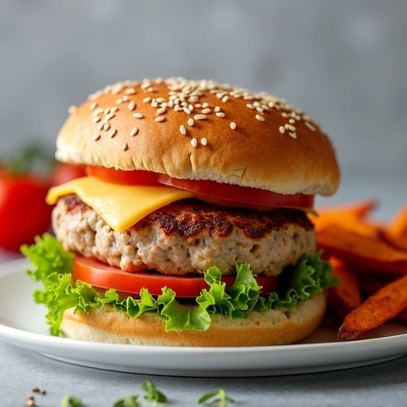 Juicy Turkey Burger with Crispy Sweet Potato Fries