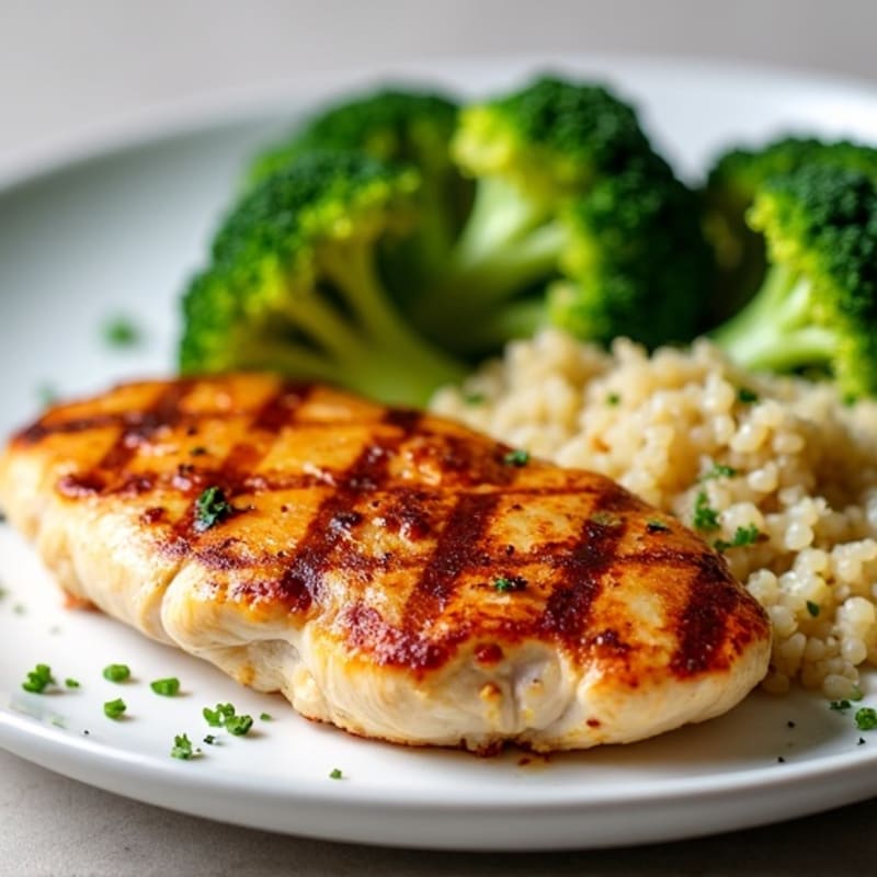 Grilled Chicken Breast with Steamed Broccoli and Quinoa