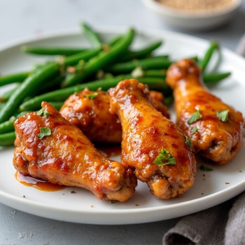 Crispy Baked Honey Garlic Chicken Wings with Roasted Green Beans