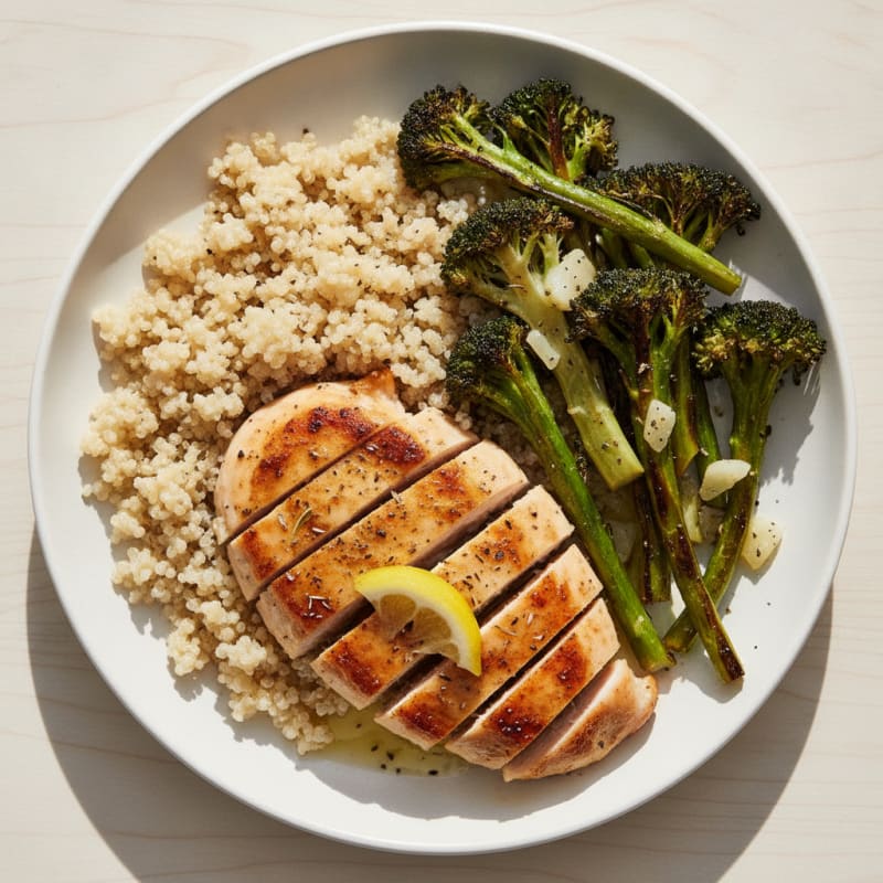 Grilled Chicken Breast with Quinoa and Roasted Broccoli