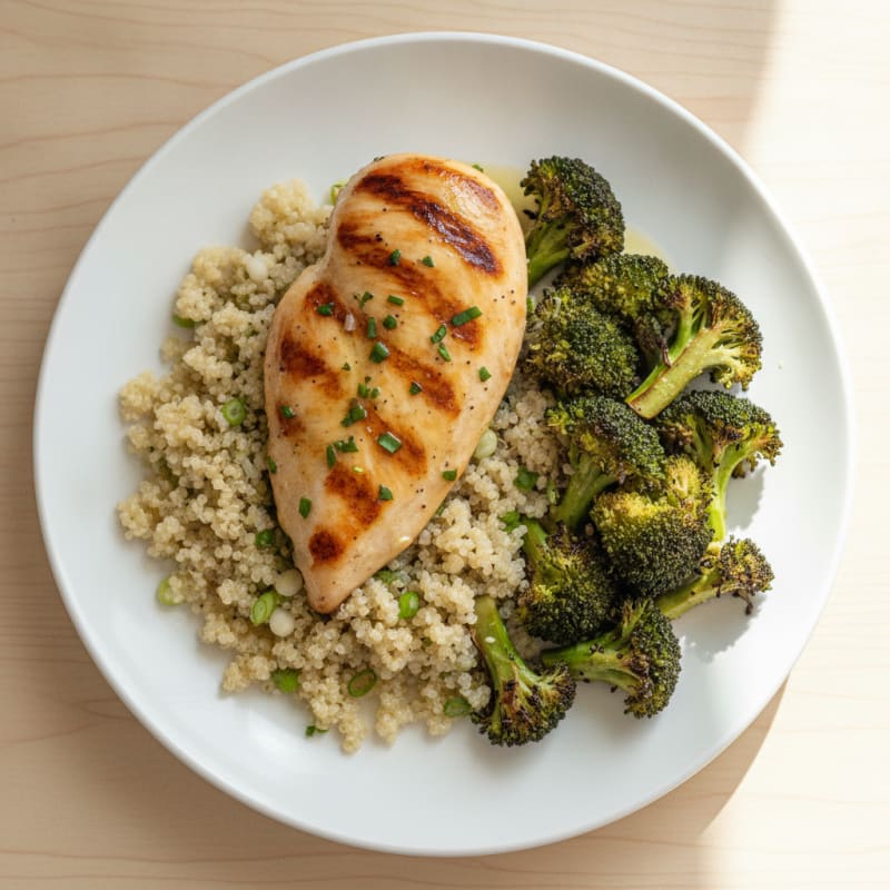 Grilled Chicken Breast with Quinoa and Roasted Broccoli