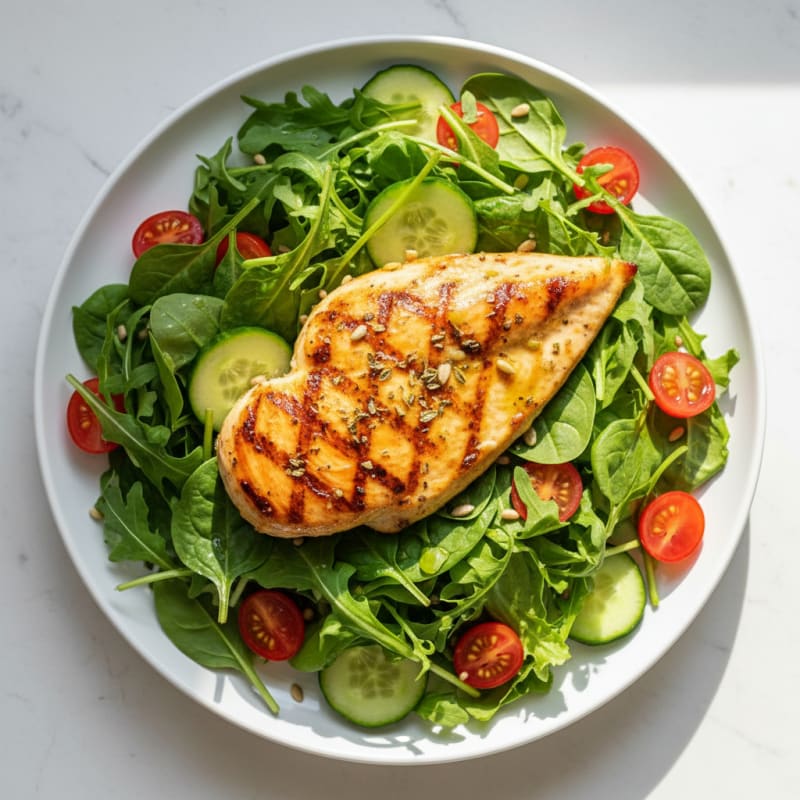 Grilled Lemon Herb Chicken Breast with Mixed Greens Salad