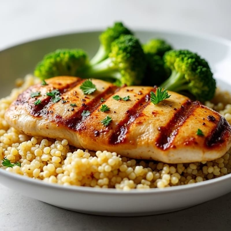 Grilled Chicken Breast with Quinoa and Roasted Broccoli