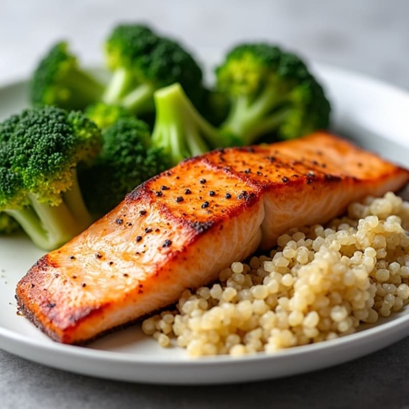 Seared Salmon Fillet with Steamed Broccoli and Quinoa