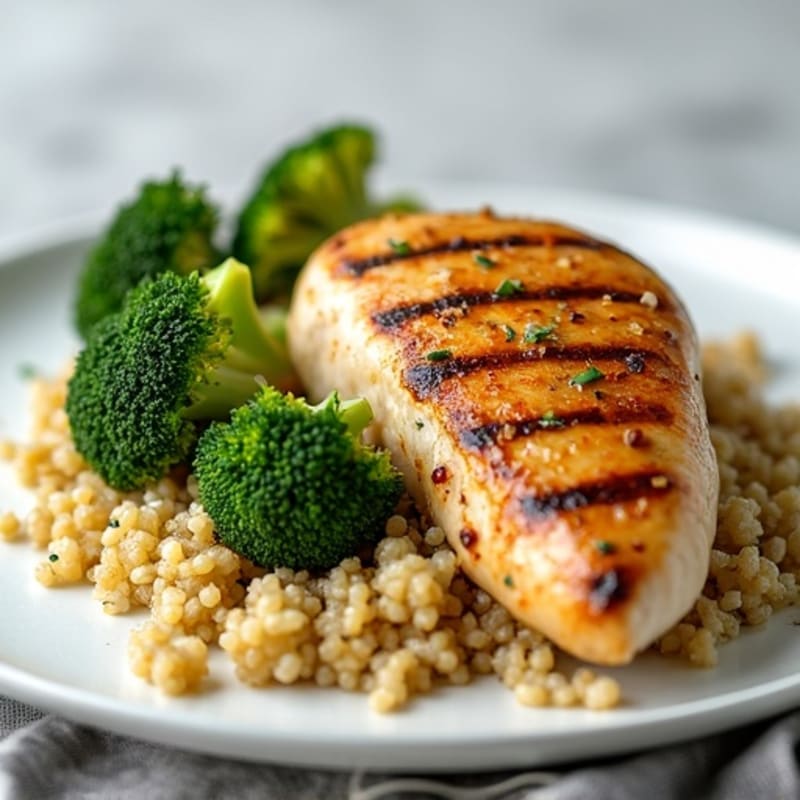 Grilled Chicken Breast with Roasted Broccoli and Quinoa