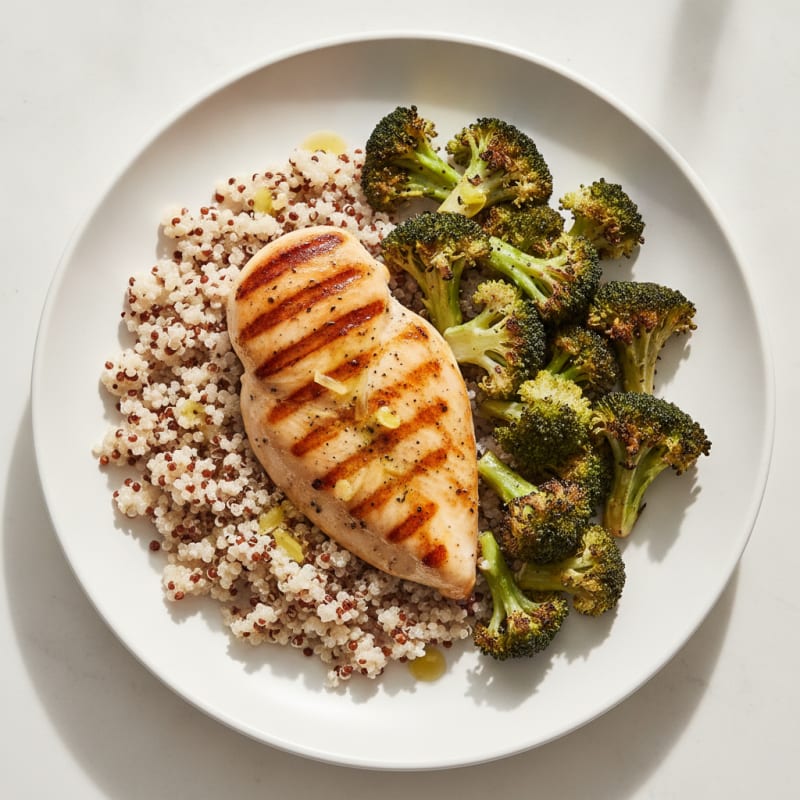 Grilled Chicken Breast with Quinoa and Roasted Broccoli