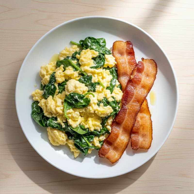 Cottage Cheese Scramble with Spinach and Turkey Bacon