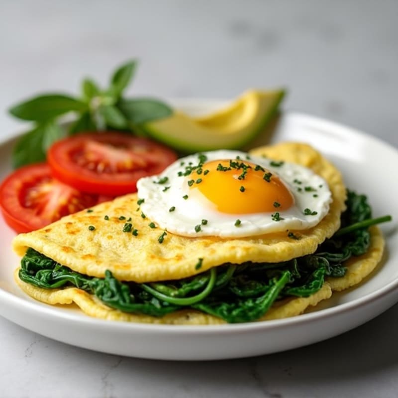 Egg White Spinach Omelet with Cottage Cheese and Sliced Tomatoes