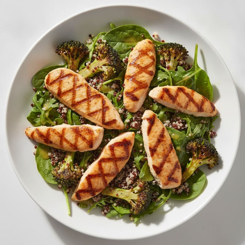 Grilled Chicken Breast Salad with Quinoa and Roasted Broccoli