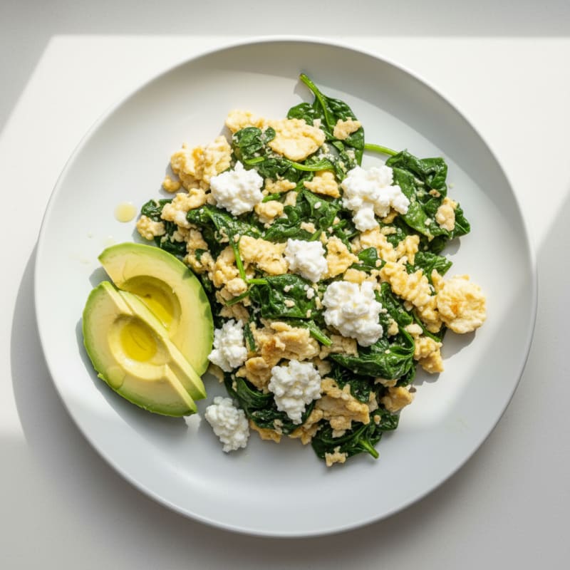 Egg White and Spinach Scramble with Cottage Cheese