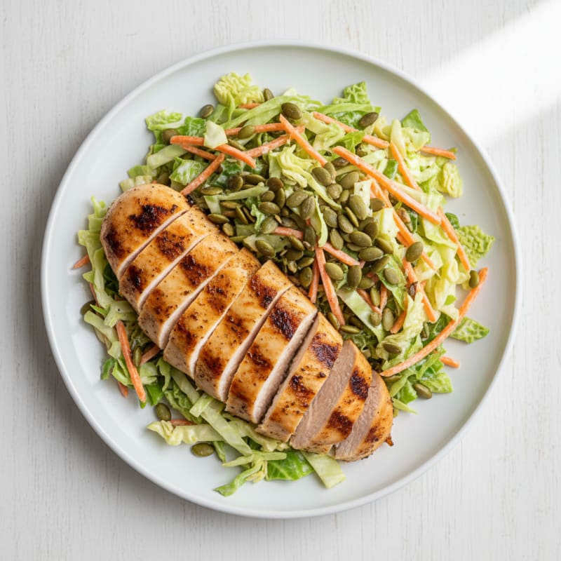 Grilled Chicken Breast with Crunchy Cabbage Slaw