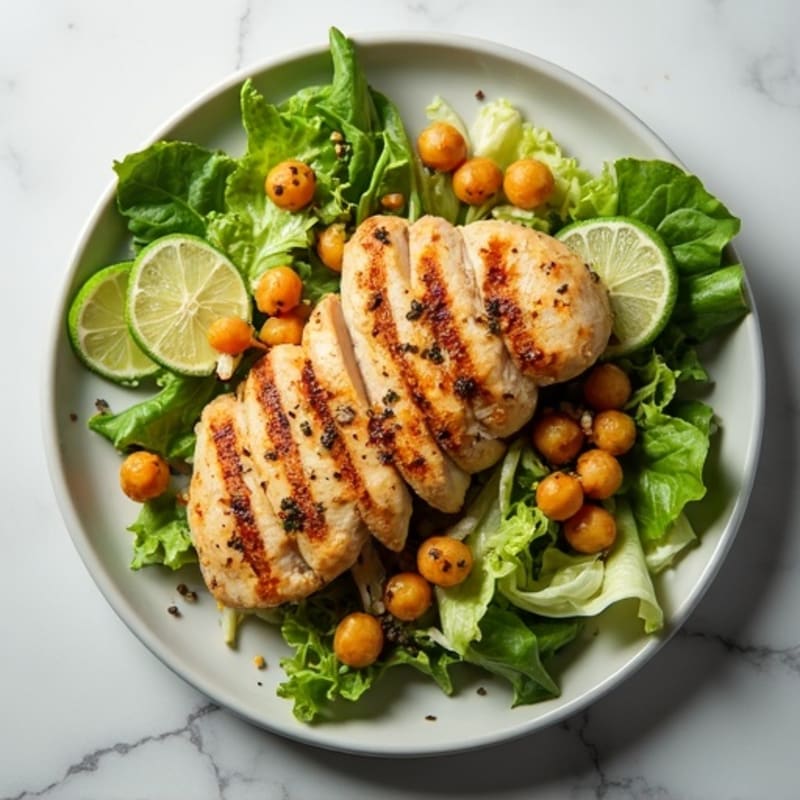 Herb-Grilled Chicken Caesar with Crispy Chickpea Croutons