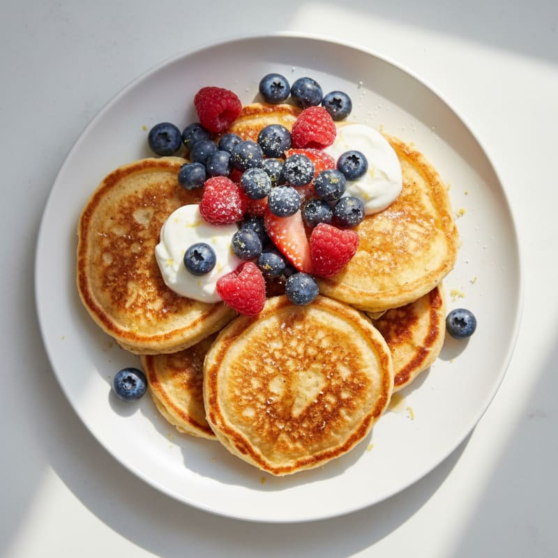 Fluffy Lemon Ricotta Pancakes with Berries