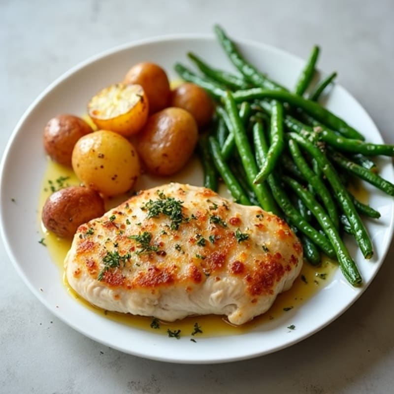 Crispy Roasted Potatoes with Herb-Baked Chicken and Tender Green Beans