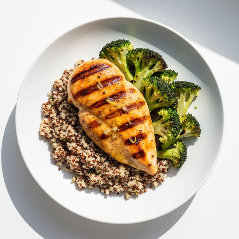 Grilled Chicken Breast with Quinoa and Steamed Broccoli