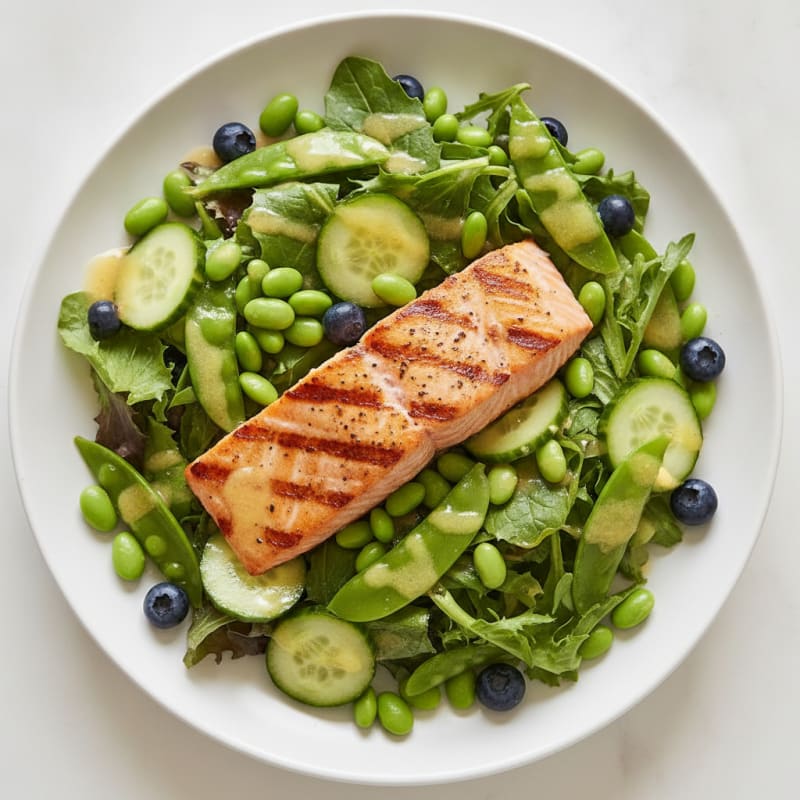 Grilled Salmon Salad with Crunchy Vegetables