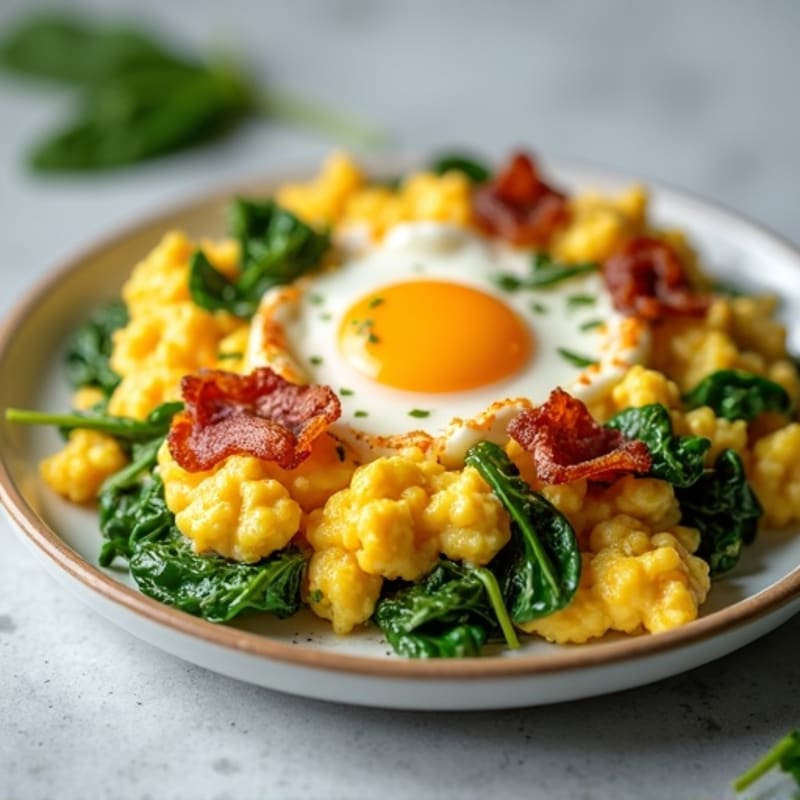 Cottage Cheese Egg Scramble with Spinach and Turkey Bacon