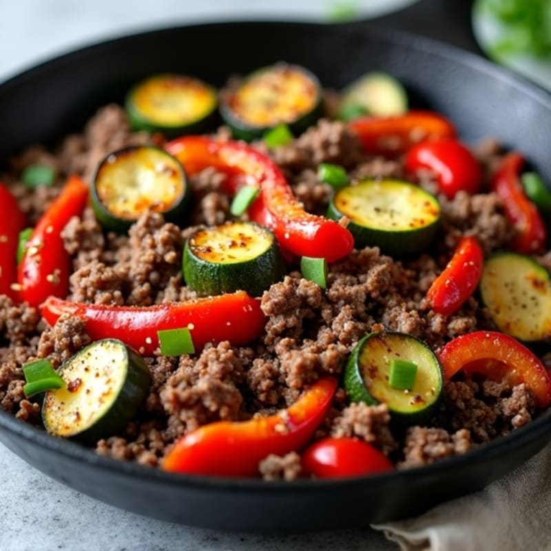 Lean Ground Beef and Roasted Vegetable Skillet