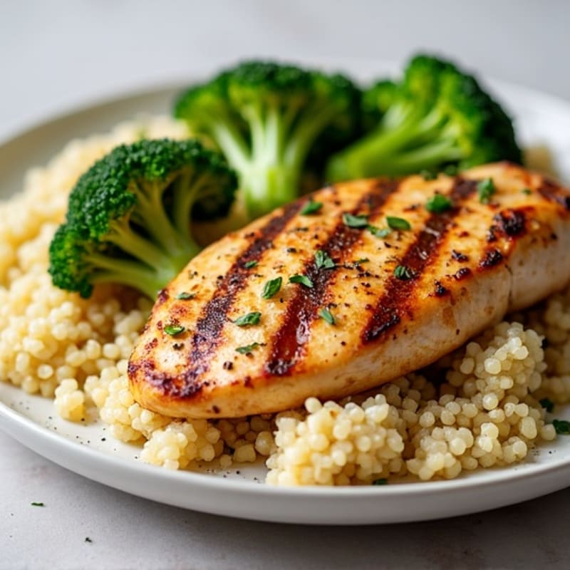 Grilled Chicken Breast with Quinoa and Roasted Broccoli