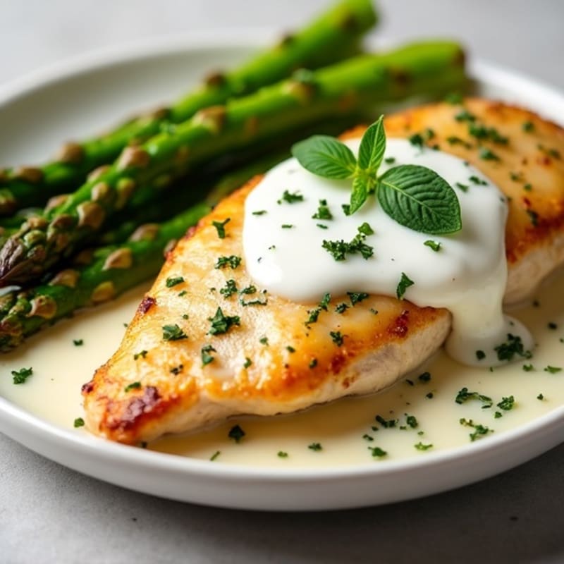 Creamy Garlic Herb Chicken with Golden Roasted Asparagus