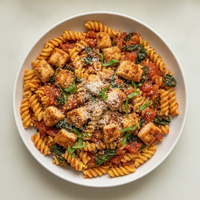 High-Protein Chicken Pasta with Tomato Basil Sauce