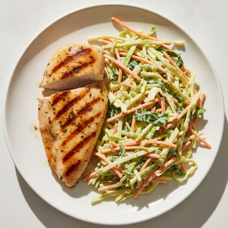 Grilled Chicken Breast with Crunchy Cabbage Slaw