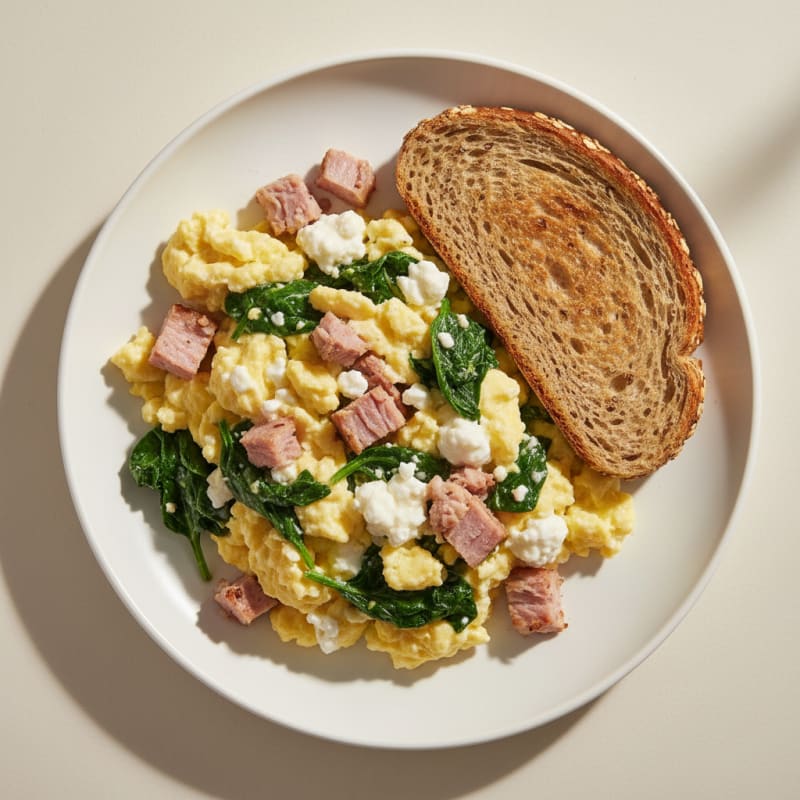 Cottage Cheese Scramble with Spinach and Smoked Turkey