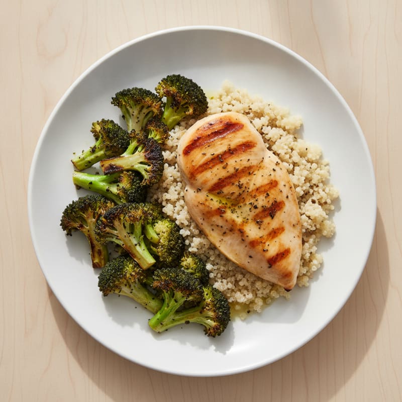 Grilled Chicken Breast with Quinoa and Roasted Broccoli