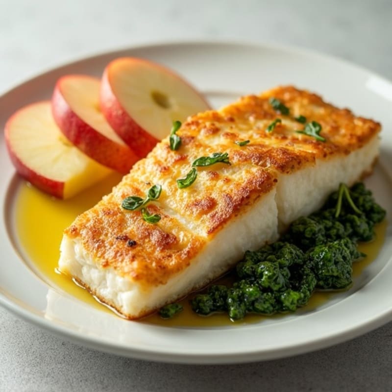 Baked Fish with Spinach Pie and Rice Cakes