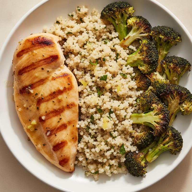 Grilled Chicken Breast with Quinoa and Roasted Broccoli