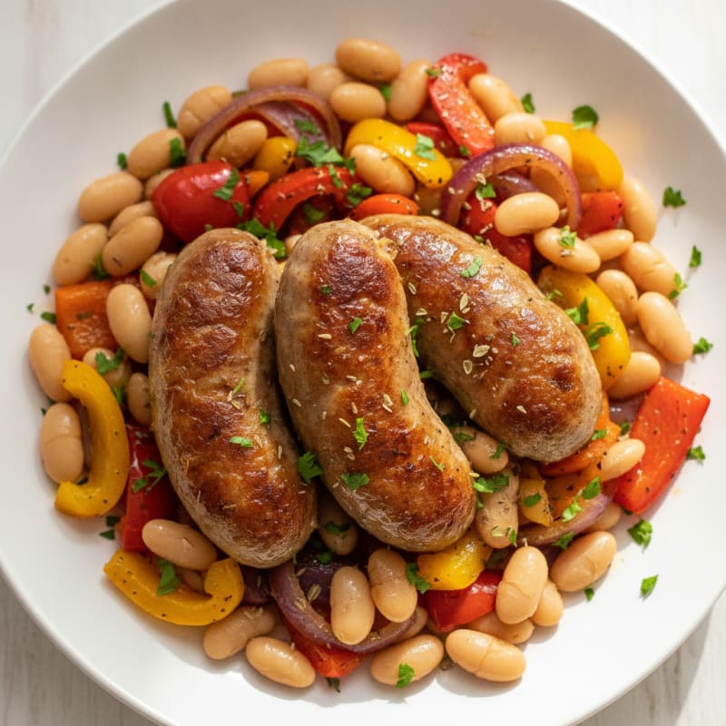 Pan-Seared Lamb Sausage with Peppers
