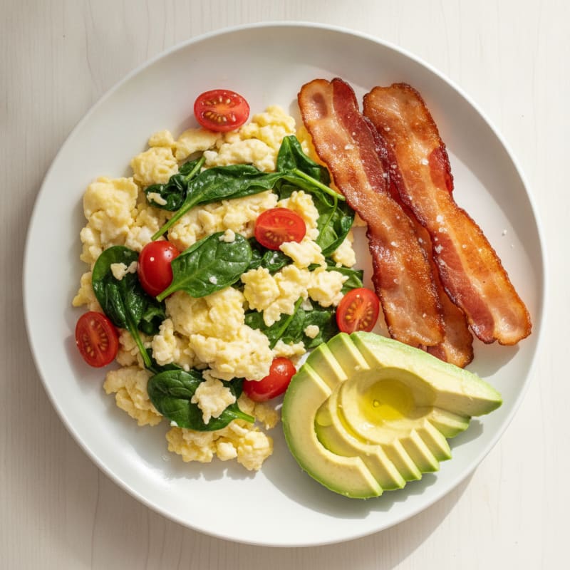 Crispy Turkey Bacon and Egg White Scramble with Spinach